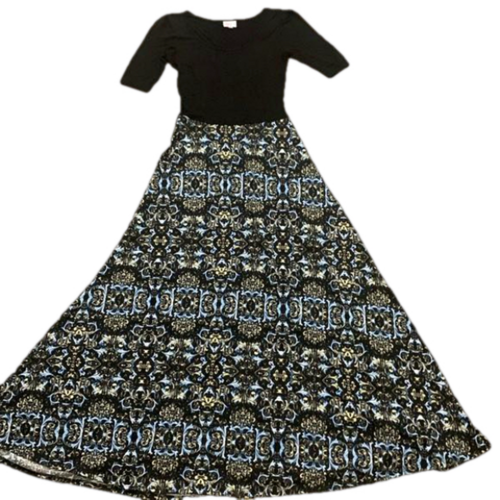 Maxi Dress LuLaRoe X-Small Black On Top With A Floral Skirt Slinky Soft Comfy - Picture 1 of 9